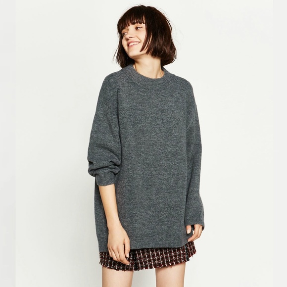 Zara Sweaters Zara Knit Gray Long Sleeve Oversized Sweater Sz M
